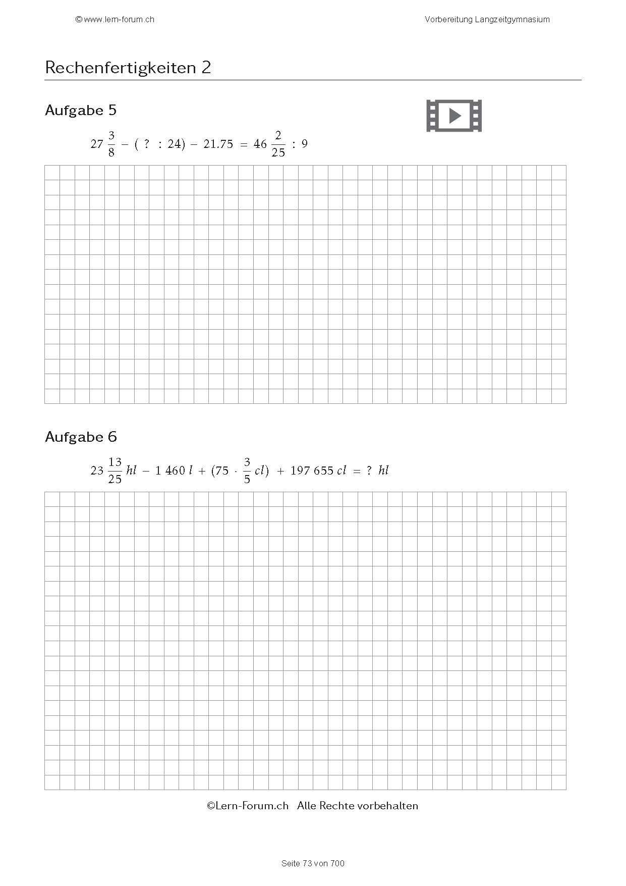 Auszug Vorbereitung Mathematikaufgaben 6. Klasse